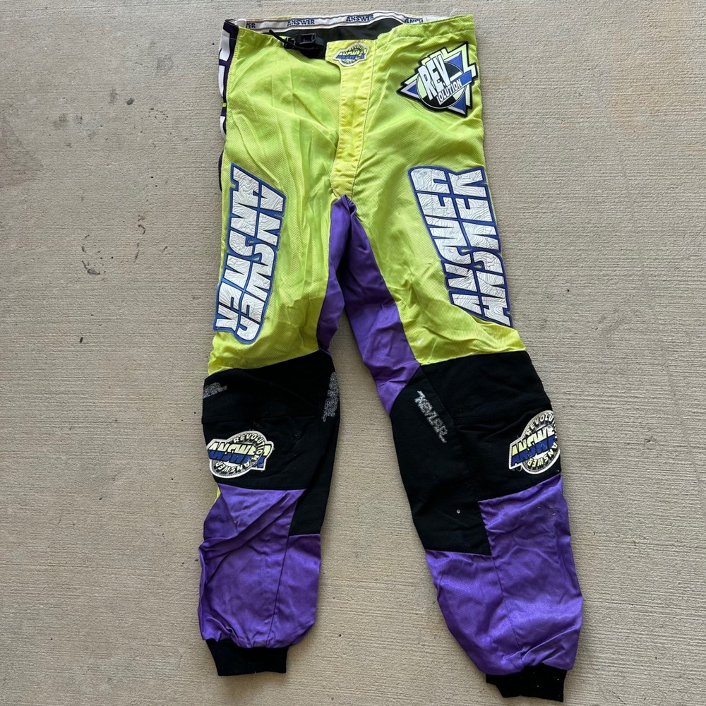 Vintage Answer Racing Rev Solution Motocross Pants Neon Yellow Purple Kevlar 36